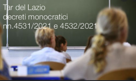 Tar del Lazio decreti monocratici nn.4531/2021 e 4532/2021
