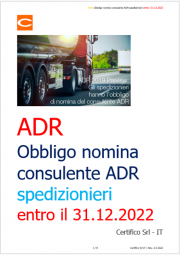 ADR: obbligo nomina consulente ADR spedizionieri entro il 31.12.2022