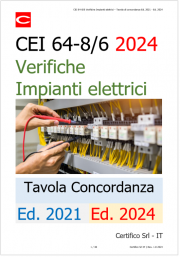 CEI 64-8 Parte 6 Verifiche Impianti elettrici - Tavola di concordanza Ed. 2021 / Ed. 2024