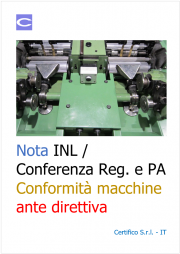 Nota INL - Conferenza delle Regioni e PA / Conformità macchine ante direttiva