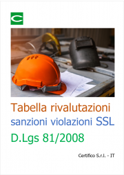 Tabella rivalutazioni sanzioni violazioni SSL D.Lgs 81/2008
