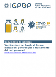 Vaccinazione nei luoghi di lavoro: indicazioni generali per il trattamento dei dati personali 