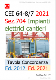 CEI 64-8/7 (Sez. 704) Impianti elettrici cantieri / Tavola di concordanza Ed. 2012 - Ed. 2021