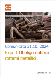 Comunicato 31 ottobre 2024 - Export. Obbligo notifica rottami metallici 