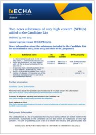 Two news substances of very high concern (SVHCs) added to the Candidate List
