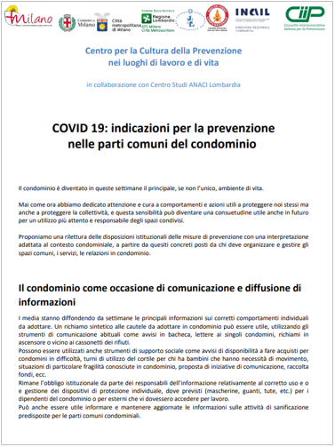 COVID 19: indicazioni prevenzione parti comuni del condominio