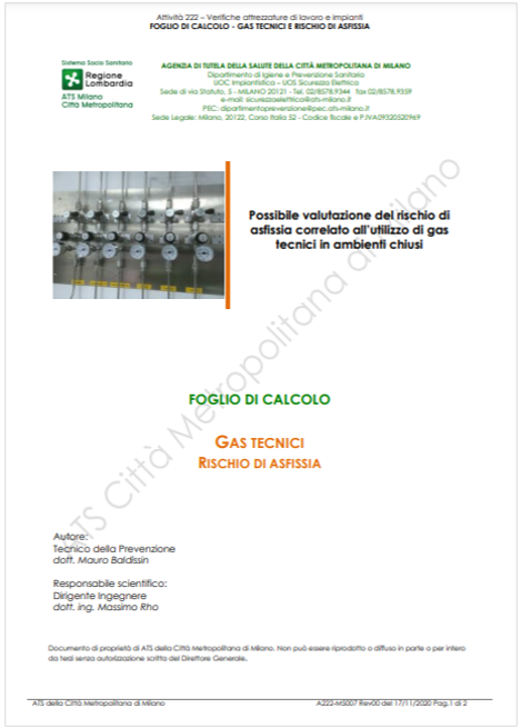 Gas tecnici e rischio di asfissia Tool di calcolo Gas tecnici e rischio di asfissia Tool di calcolo