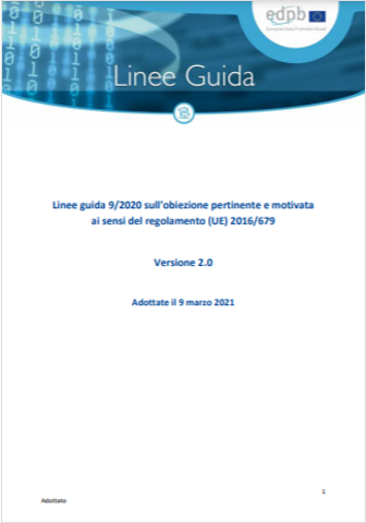 Linee guida sull'obiezione pertinente e motivata ai sensi del regolamento (UE) 2016/679