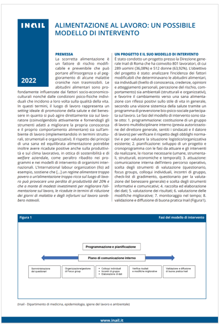 Alimentazione al lavoro: un possibile modello di intervento