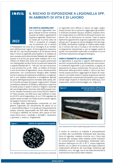 Il rischio di esposizione a legionella spp | INAIL 2022