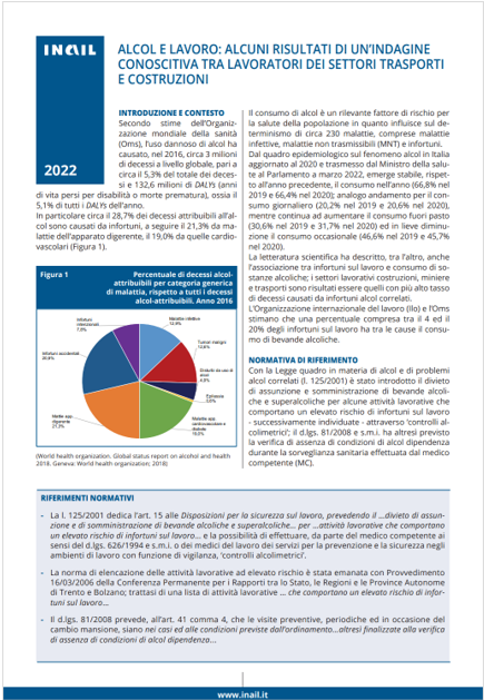 Fact sheet INAIL 2022 Alcol lavoro Fact sheet INAIL 2022 Alcol lavoro