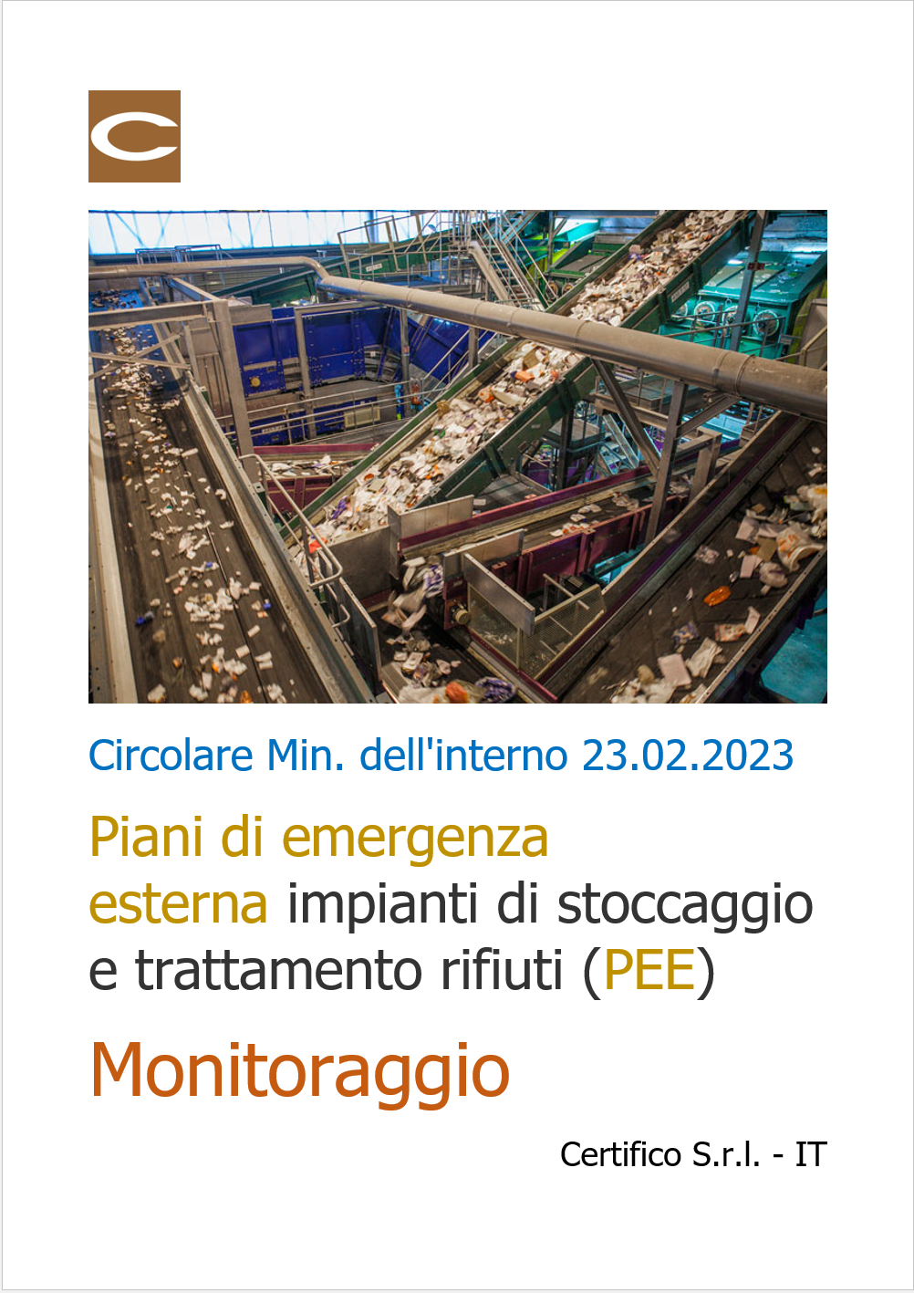 Circolare del 23 febbraio 2023 - PEE impianti di stoccaggio e trattamento rifiuti - Monitoraggio