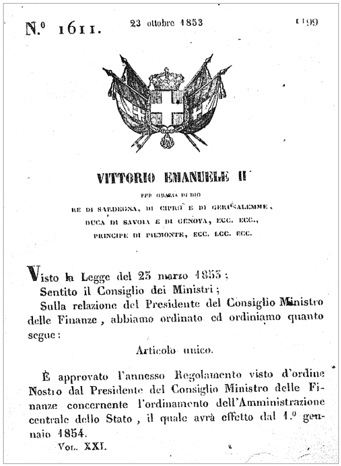 Regio Decreto 23 ottobre 1853 n. 1611