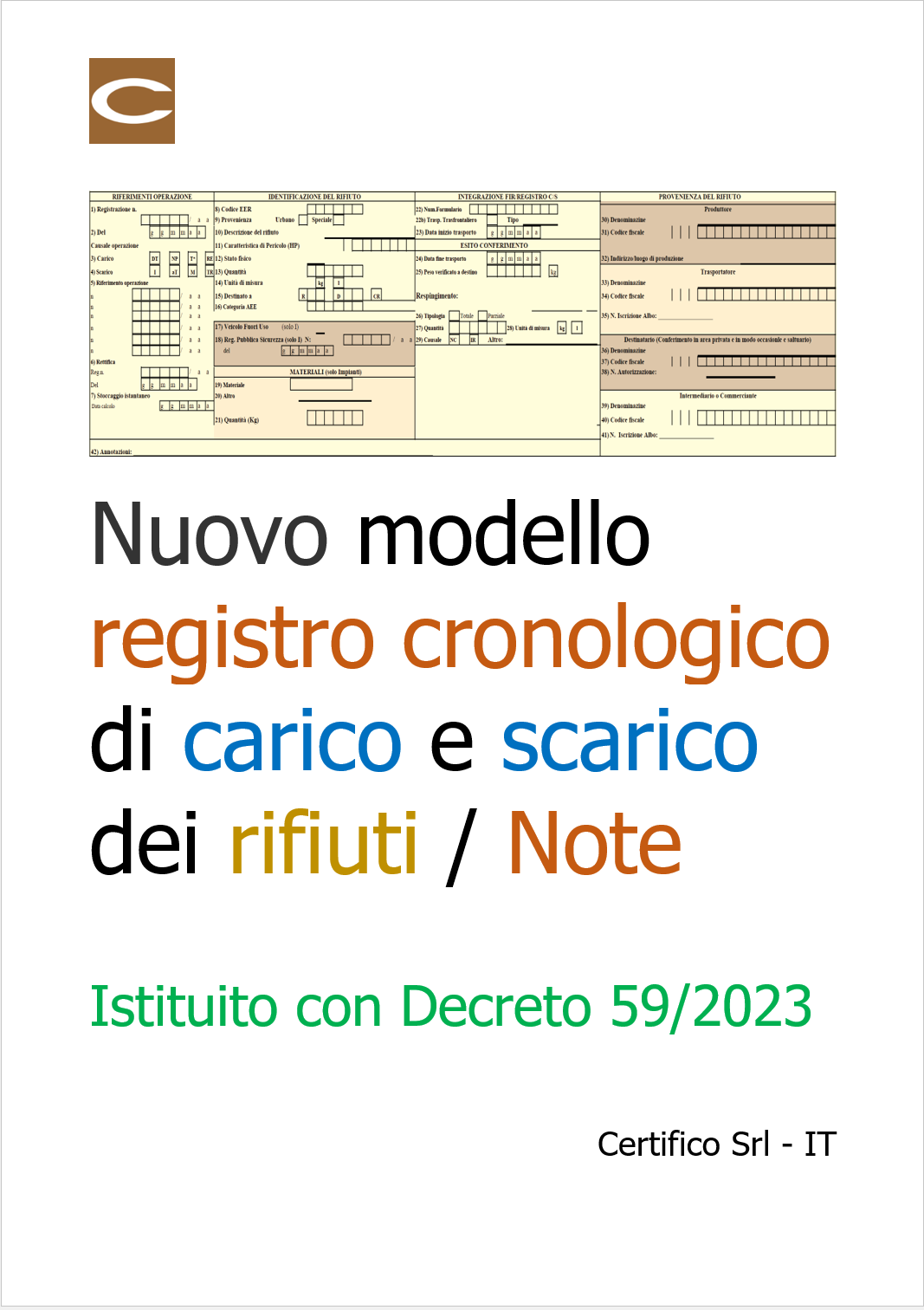 Nuovo modello registro cronologico di carico e scarico dei rifiuti / Note