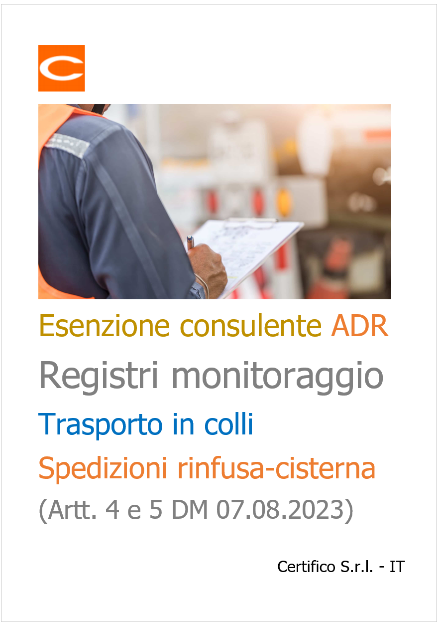 Registri monitoraggio Trasporto in colli Spedizione rinfusa cisterna Registri monitoraggio Trasporto in colli Spedizione rinfusa cisterna