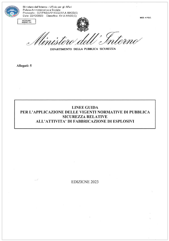 Linee guida applicazione normativa PS attività di fabbricazione di esplosivi