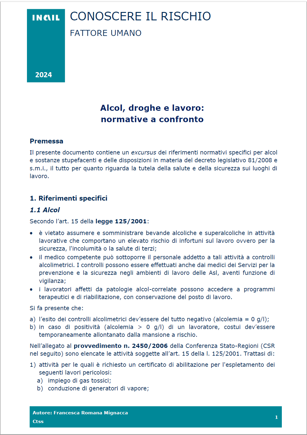 Alcol droghe e lavoro normative a confronto INAIL 2024 Alcol droghe e lavoro normative a confronto INAIL 2024