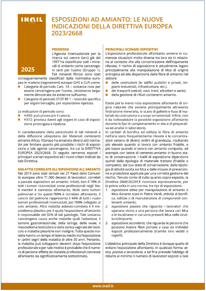 Esposizione ad amianto: le nuove indicazioni della direttiva europea 2023/2668