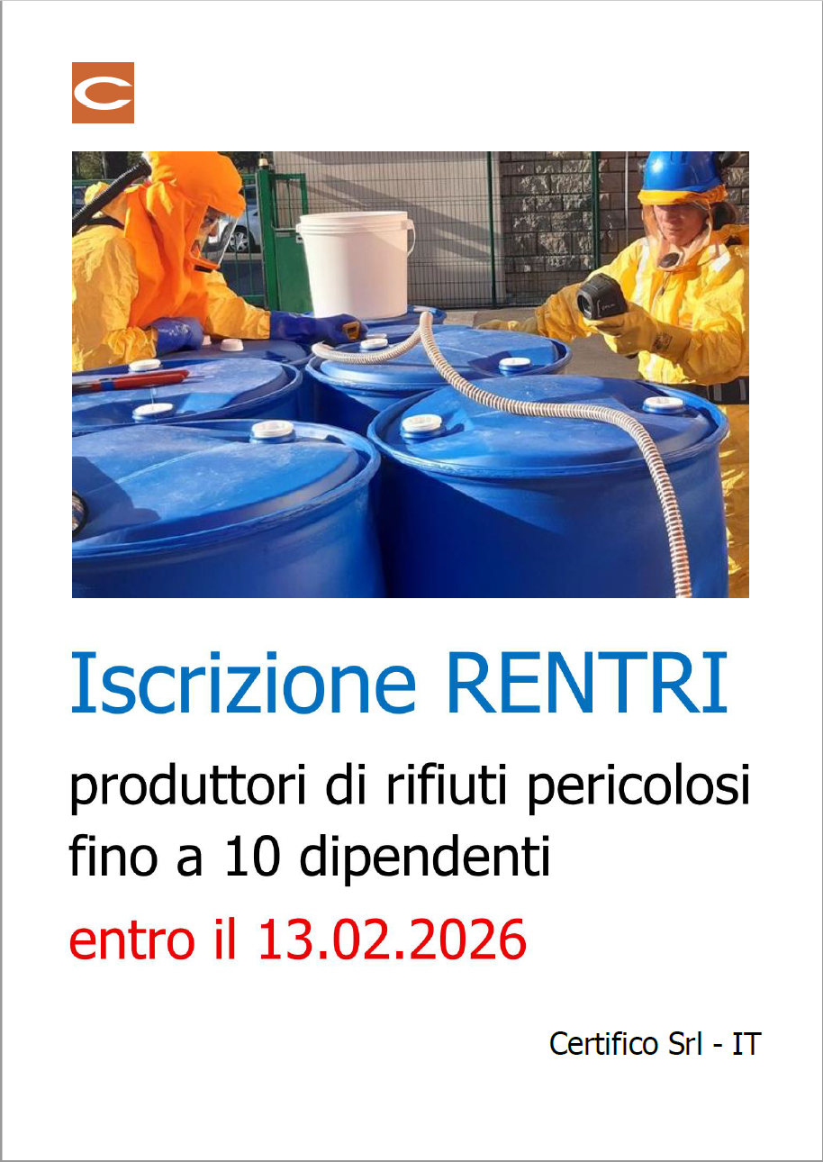 Iscrizione RENTRI produttori di rifiuti pericolosi fino a 10 dipendenti entro il 13.02.2026