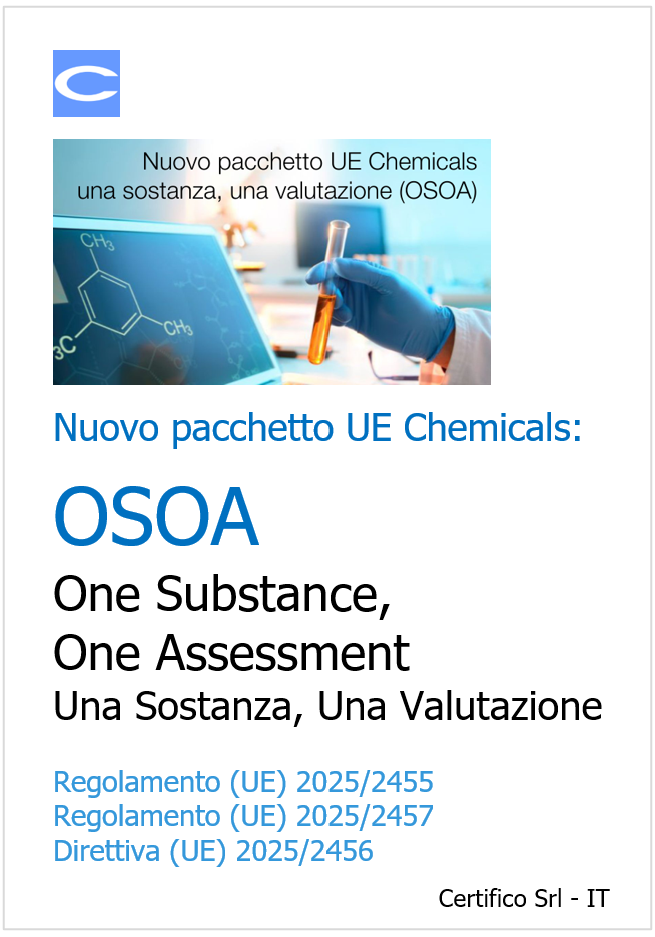 Nuovo pacchetto UE Chemicals: una sostanza, una valutazione (OSOA) 