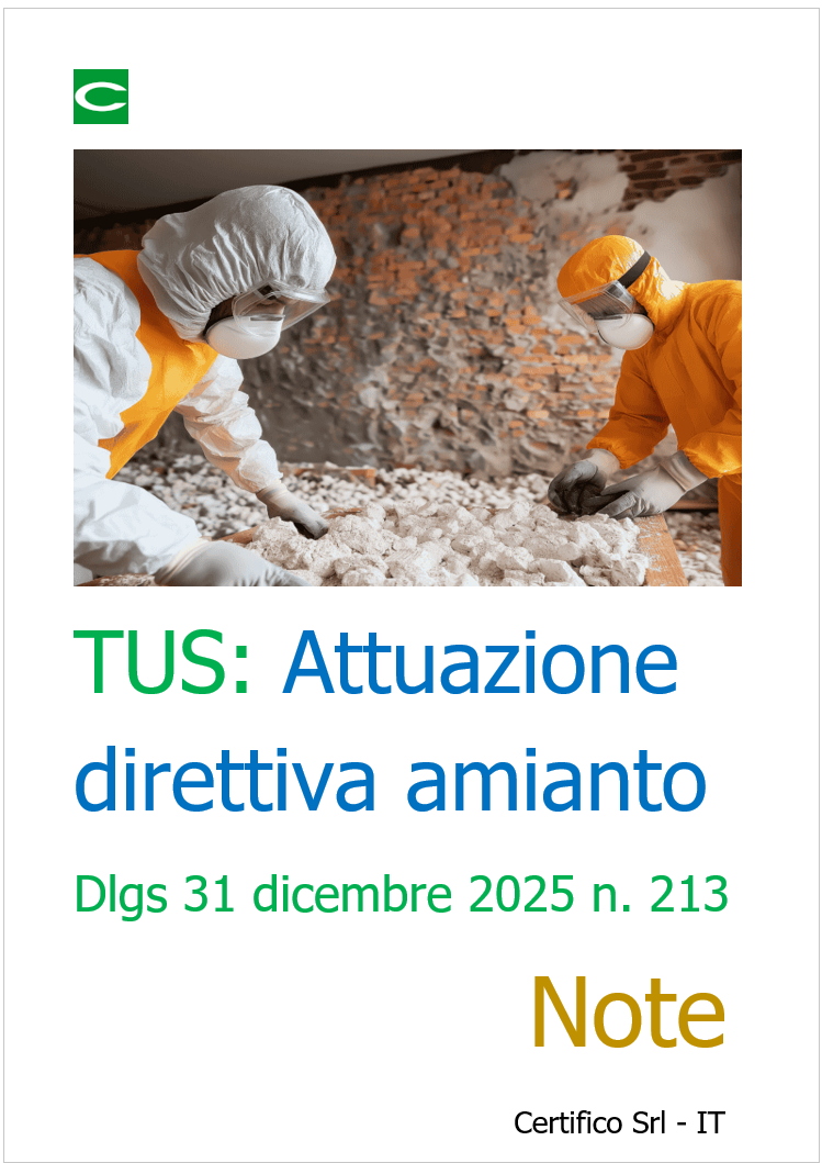TUS: attuazione direttiva amianto lavoro Dlgs 31 dicembre 2025 n. 213 / Note