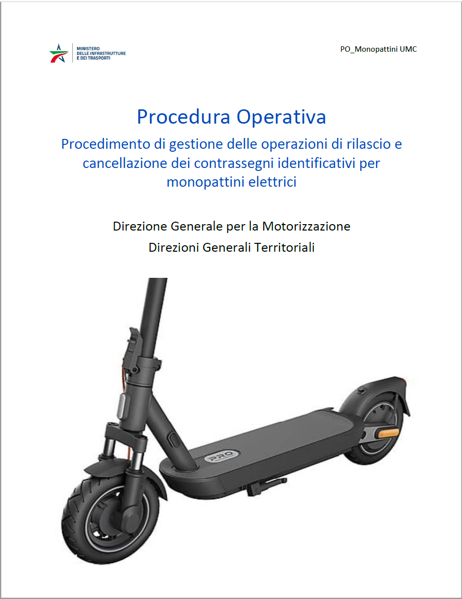 Procedura Operativa rilascio e cancellazione dei contrassegni identificativi per monopattini elettrici