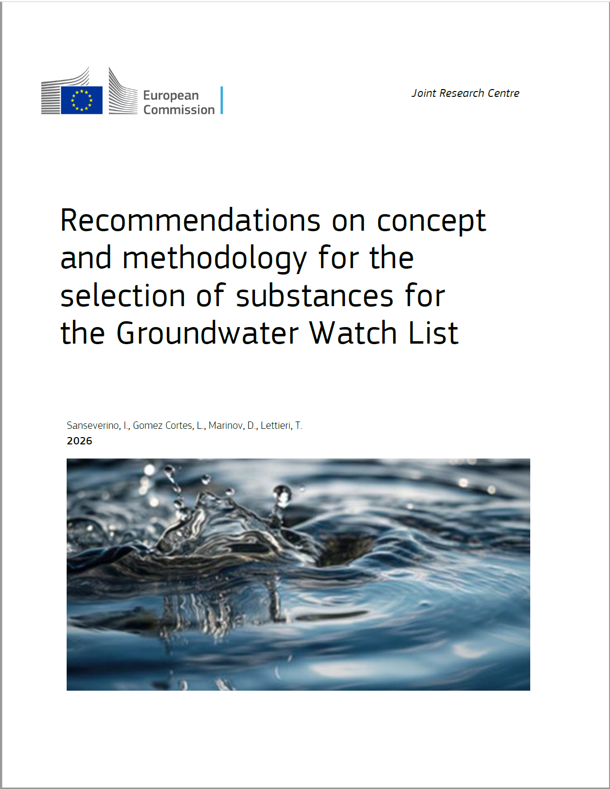 Recommendations selection of substances for the Groundwater Watch List / JRC 2026