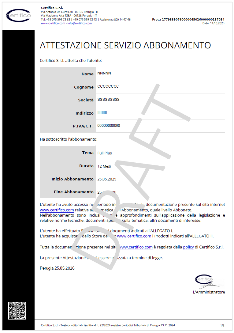 Attestazione Servizio Abbonamento Certifico