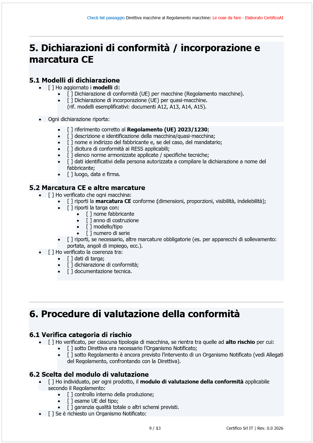 Passaggio Direttiva macchine al Regolamento macchine: le cose da fare / Elaborato Certifico AI