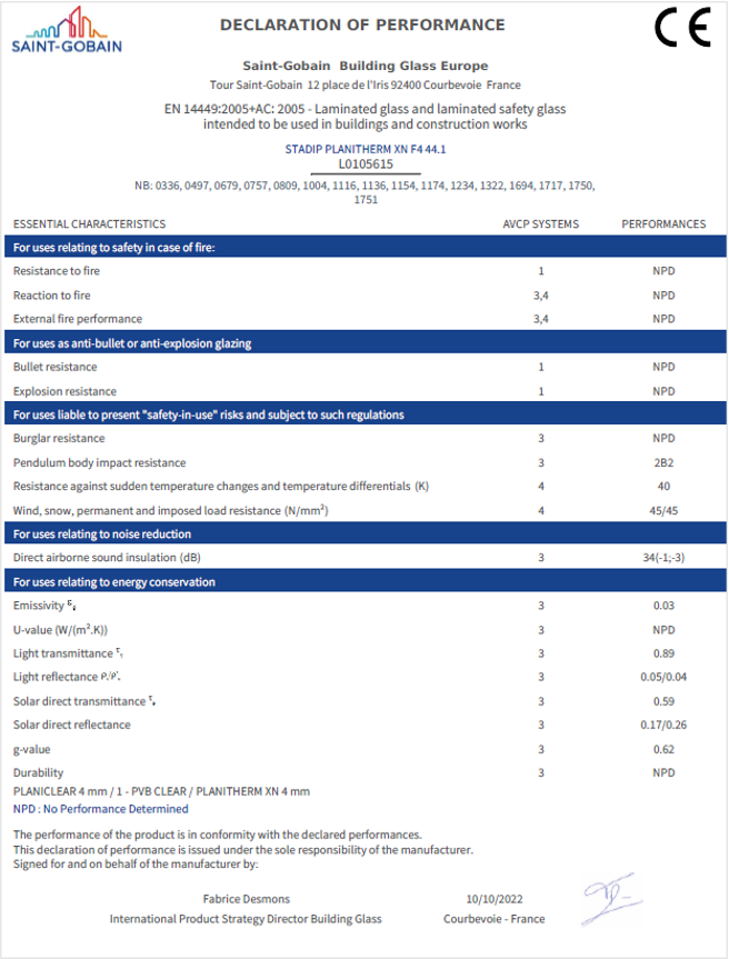DoP Saint Gobain EN 14449_2005 + AC_2005