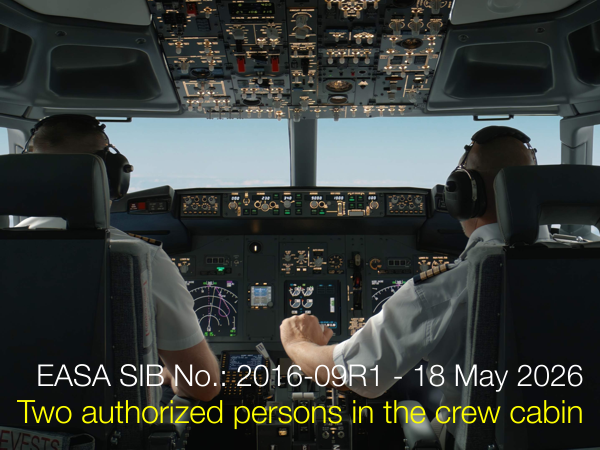 EASA SIB No.: 2016-09R1 Issued 18 May 2026 / During the flight, two authorized persons must be present in the crew cabin