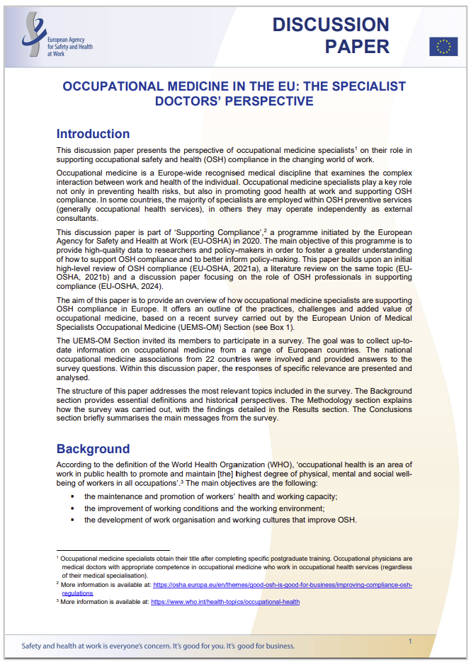 Occupational medicine EU specialist doctors perspective EN