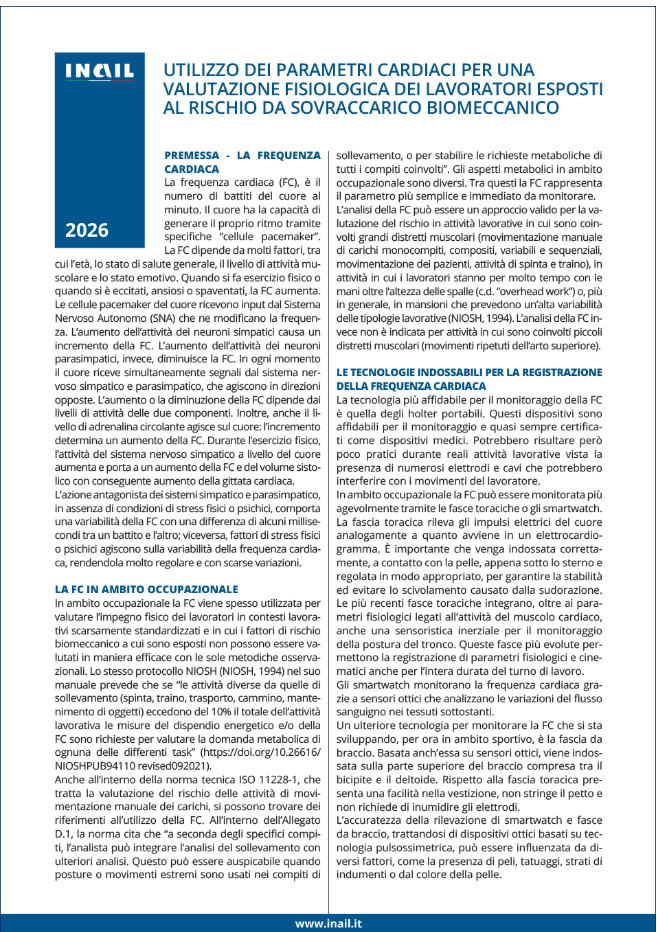 Utilizzo dei parametri cardiaci per una valutazione fisiologica dei lavoratori esposti al rischio da sovraccarico biomeccanico