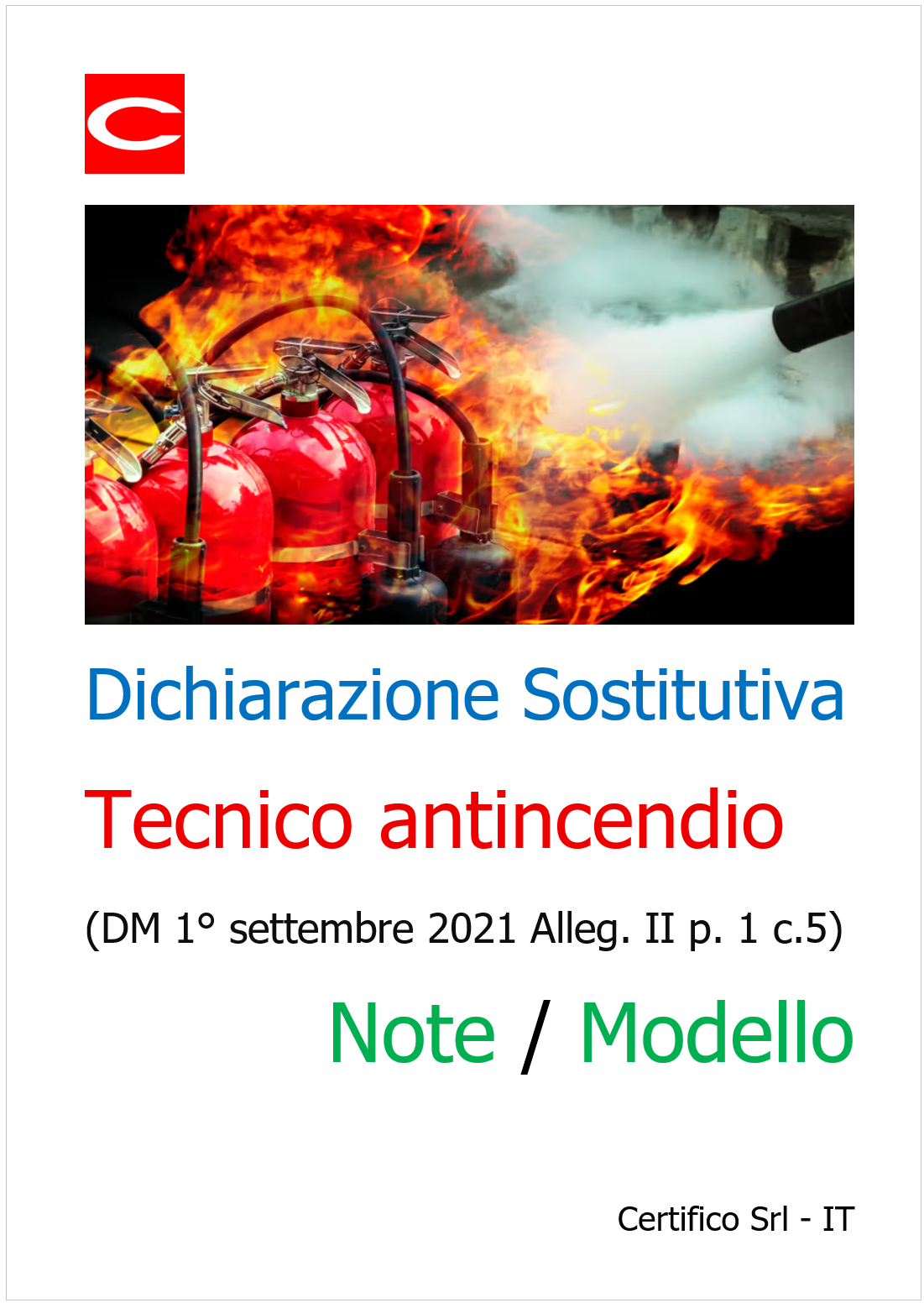 Dichiarazione sostitutiva Tecnico Antincendio (DM 1° settembre 2021 Allegato II p. 1 c.5)