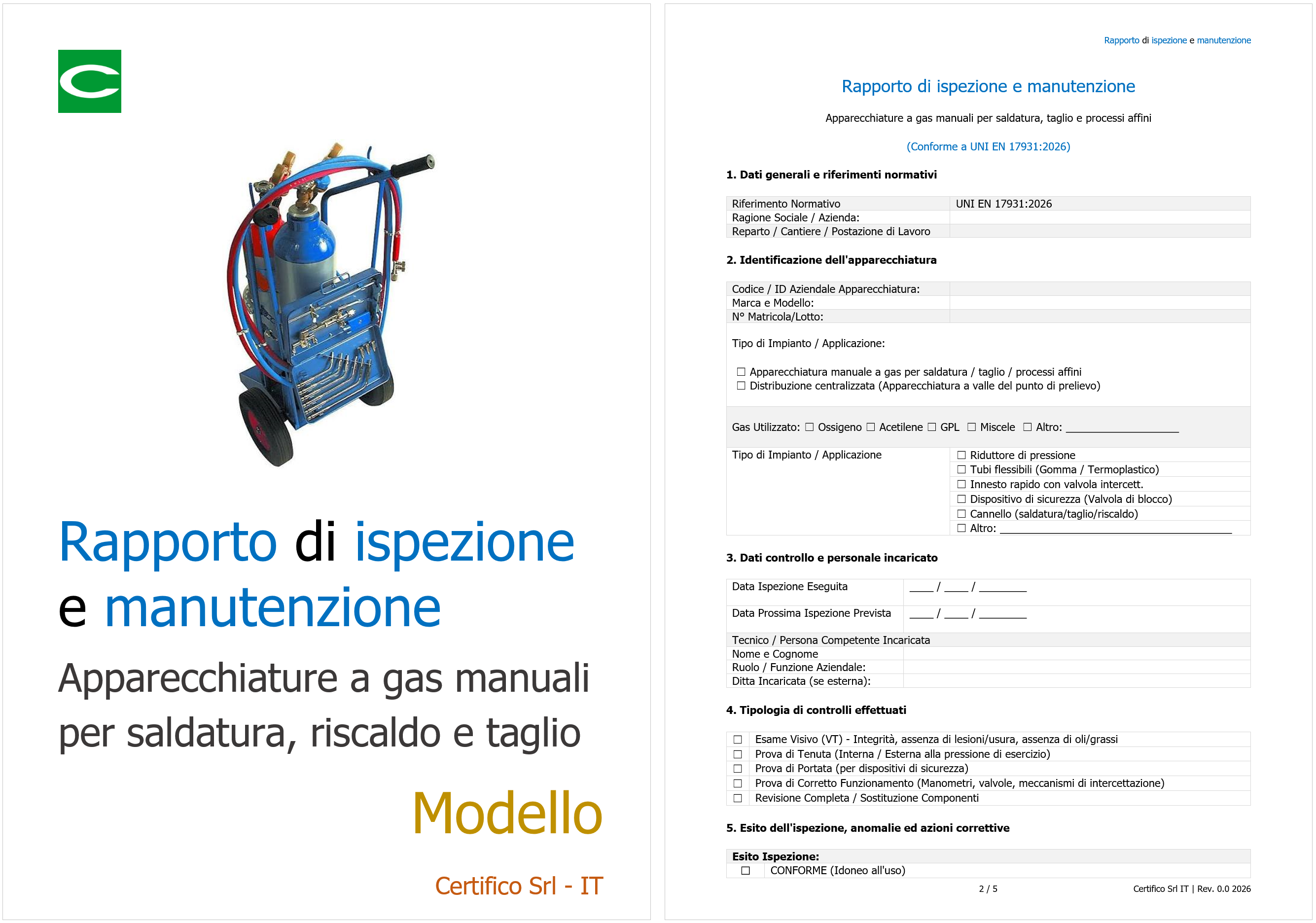 Modello Rapporto di ispezione e manutenzione