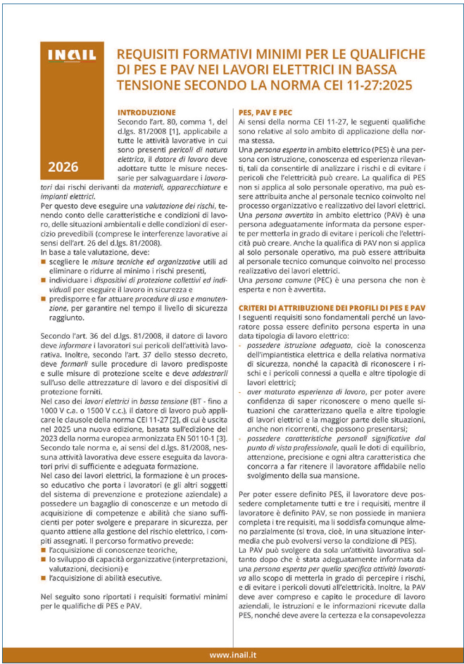Requisiti formativi minimi per le qualifiche di Pes e Pav