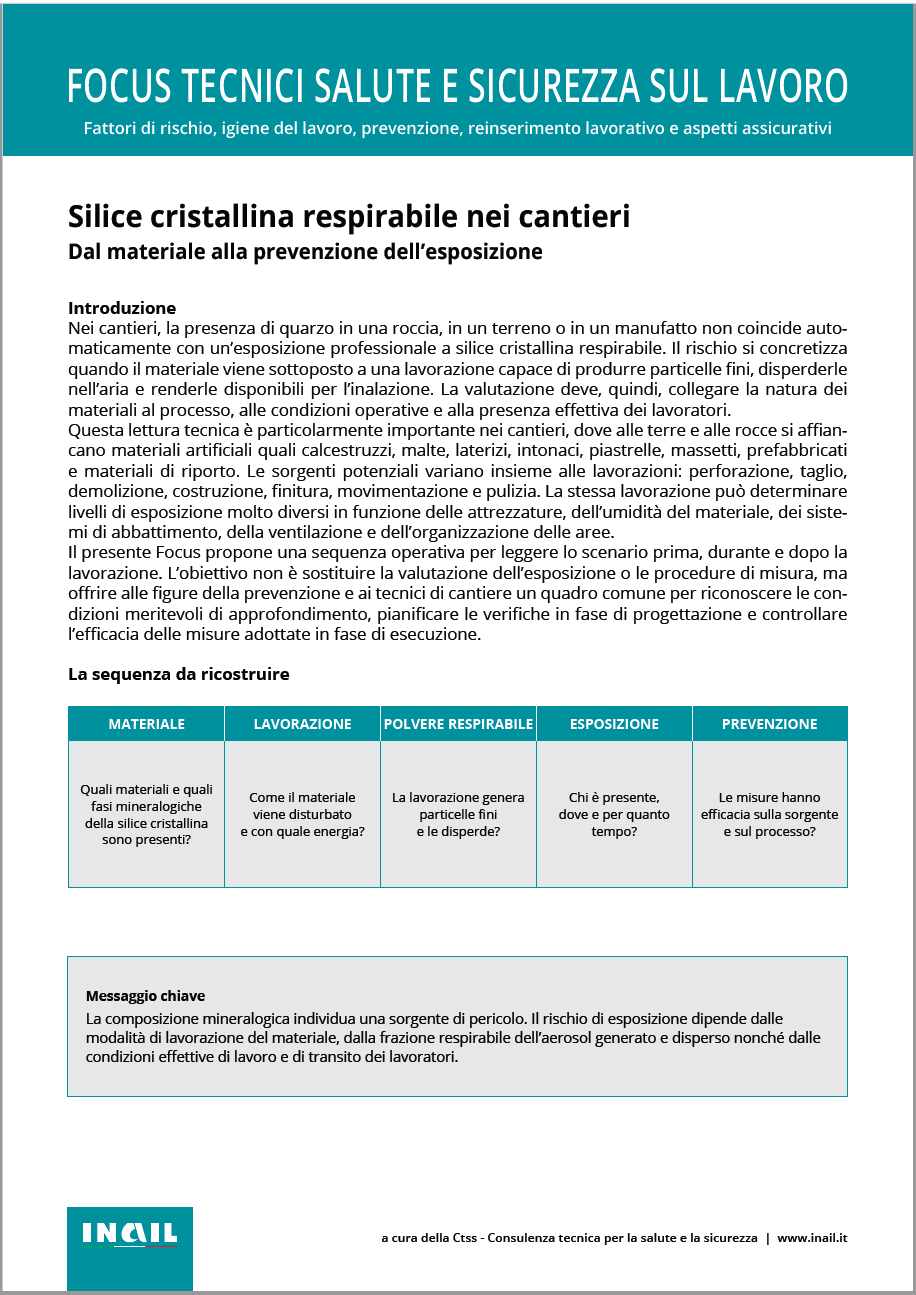 Silice cristallina respirabile nei cantieri