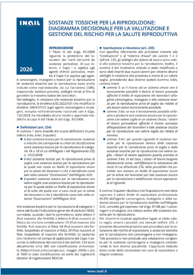Sostanze tossiche per la riproduzione / Diagramma decisionale per la valutazione del rischio