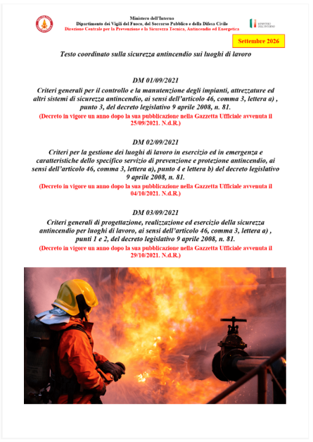 Testo coordinato VVF sulla sicurezza antincendio sui luoghi di lavoro