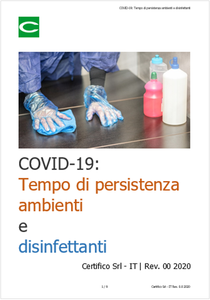COVID 19 Tempo di persistenza ambienti e disinfettanti
