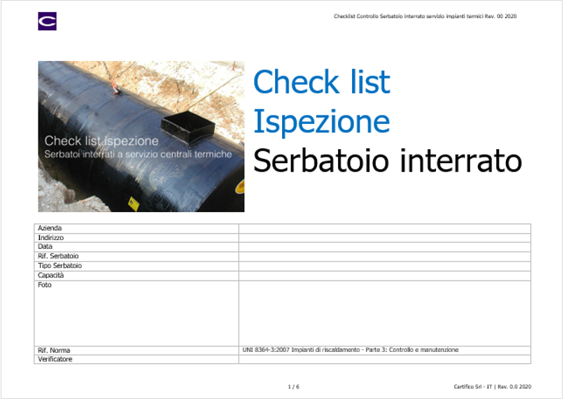 Check list serbatolio interrato servizio impianti termici