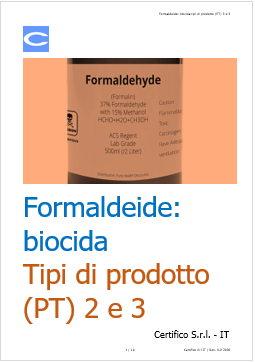 Formaldeide biocida tipi di prodotto PT1 e PT2