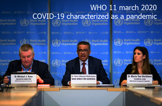 WHO 11 march 2020 COVID 19 characterized as a pandemic