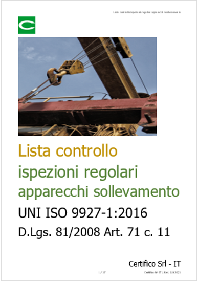 ISO 997 1 2013 Lista controllo ispezioni regolari apparecchi sollevamento