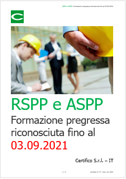 RSPP e ASPP Formazione pregressa riconosciuta fino al 03 09 2021