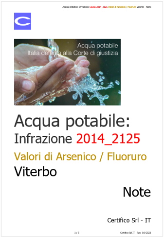 Acqua potabile   Infrazione 2014 2125 Valori di Arsenico Fluoruro   Viterbo   Note