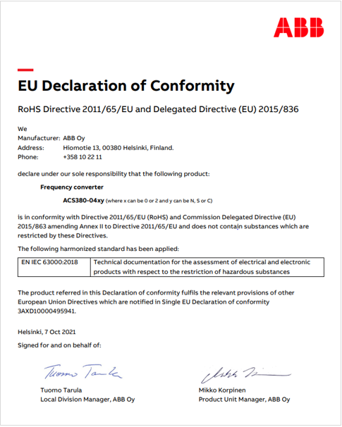 Figura 3 Esempio Dichiarazione UE di Conformit 