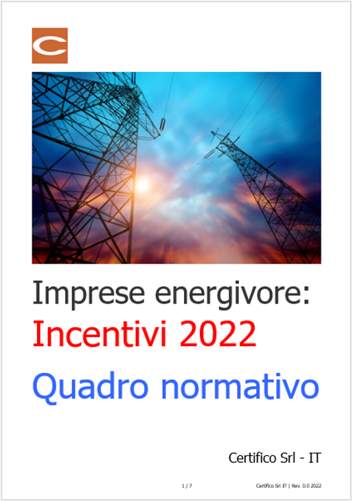 Imprese energivore   Incentivi 2022   Quadro normativo