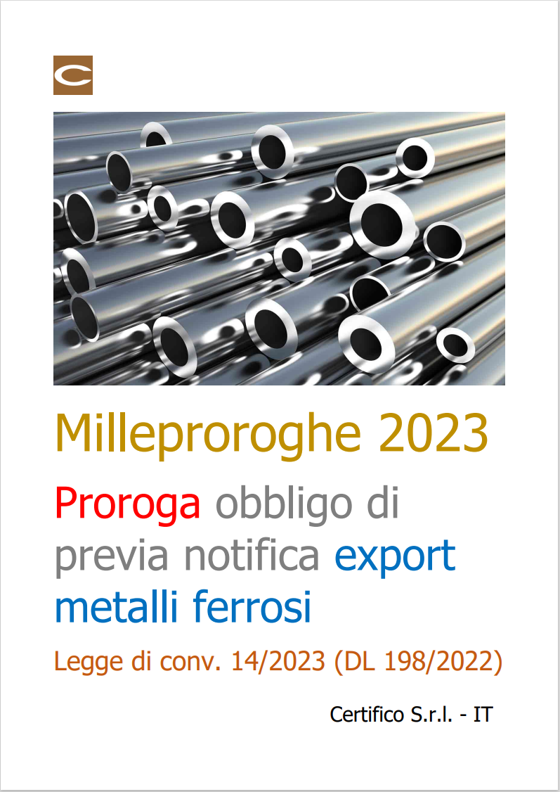 Legge 14 2023   obbligo di previa notifica export metalli ferrosi per grandi quantit 