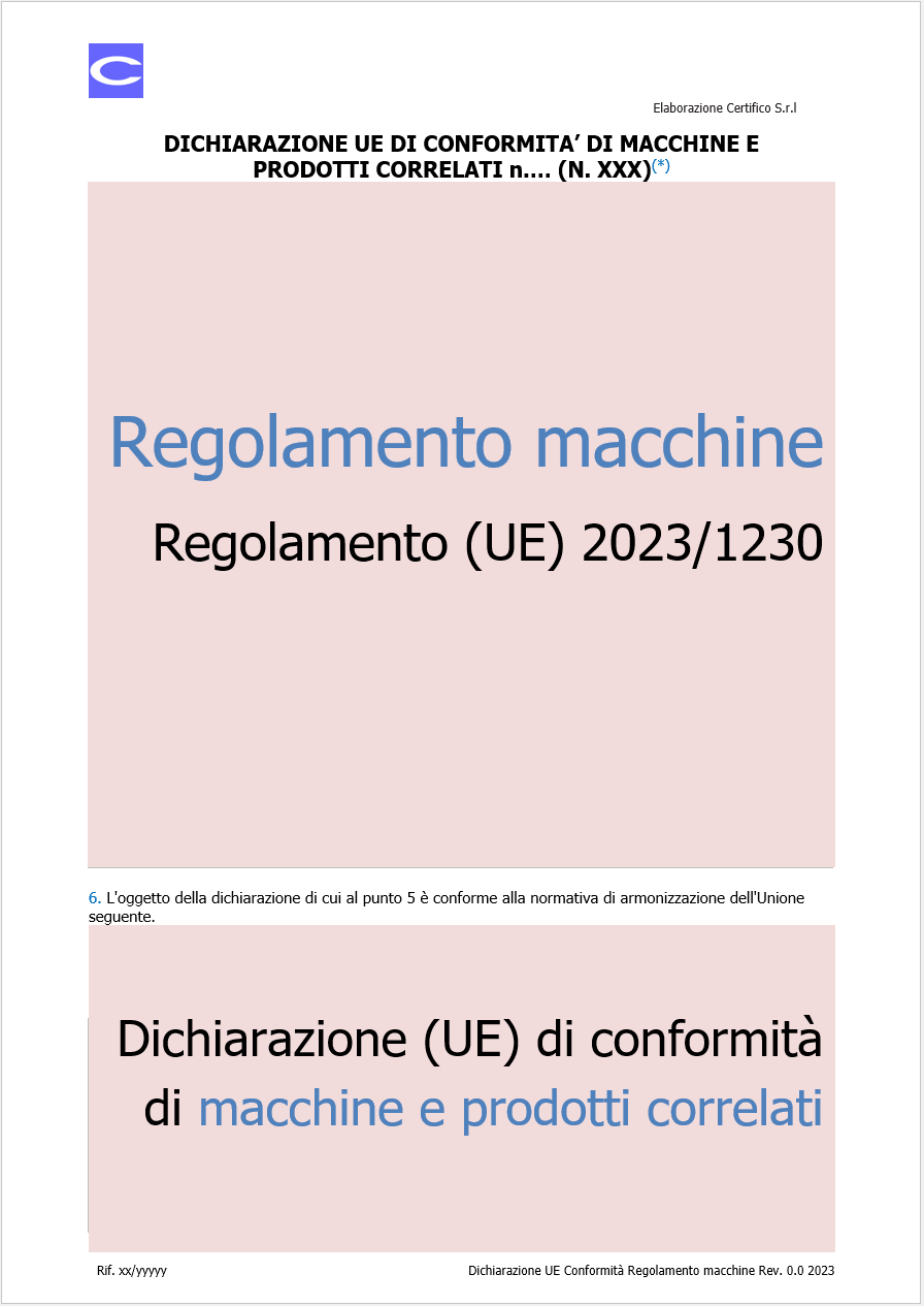 Cover Dichiarazione UR di conformit  macchine Regolamento 2023 1230
